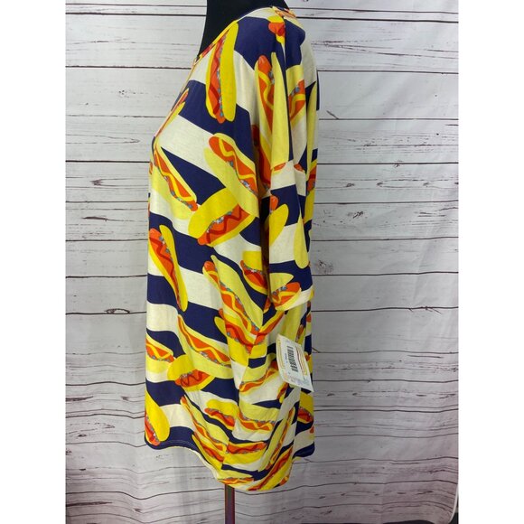 LulaRoe Hotdog Irma Hi Low Tee Women Large Casual 4th July Summer Novelty Top - Picture 4 of 7